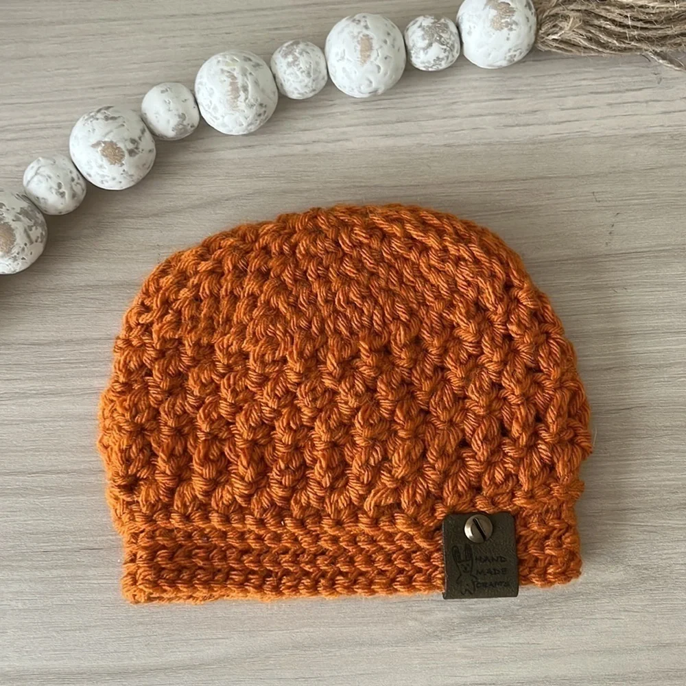 Handmade Crochet Newborn Beanie Set of 2, Fall Colors, Baby Soft Acrylic Yarn